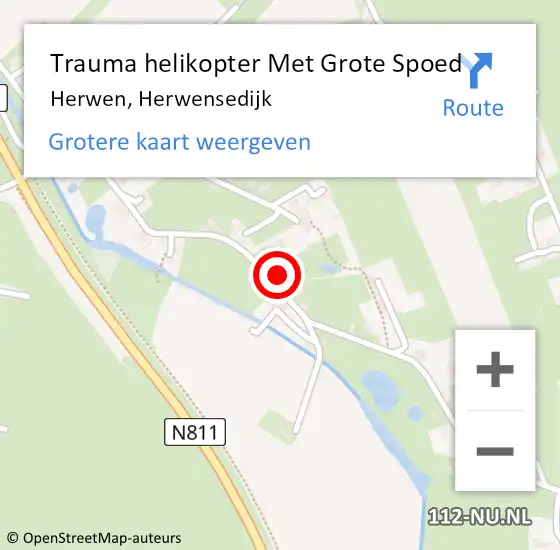 Locatie op kaart van de 112 melding: Trauma helikopter Met Grote Spoed Naar Herwen, Herwensedijk op 3 augustus 2024 22:46