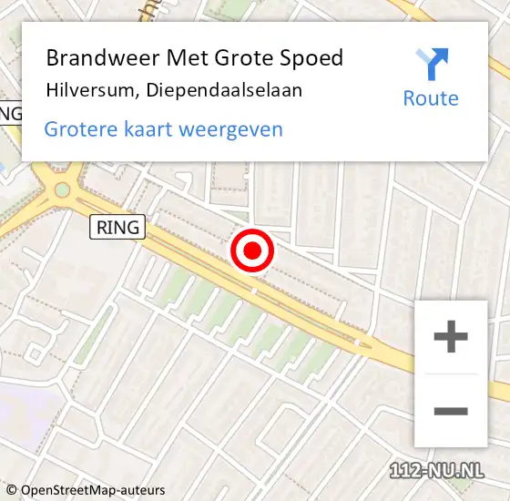 Locatie op kaart van de 112 melding: Brandweer Met Grote Spoed Naar Hilversum, Diependaalselaan op 3 augustus 2024 22:59