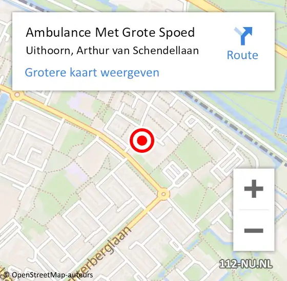 Locatie op kaart van de 112 melding: Ambulance Met Grote Spoed Naar Uithoorn, Arthur van Schendellaan op 3 augustus 2024 23:24