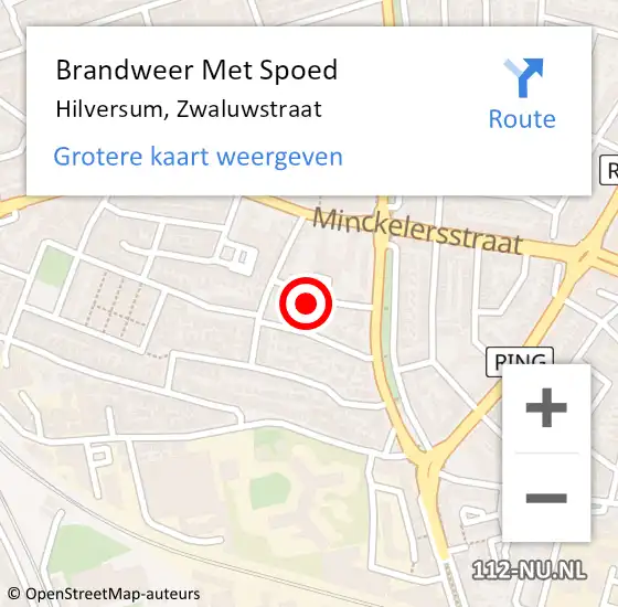 Locatie op kaart van de 112 melding: Brandweer Met Spoed Naar Hilversum, Zwaluwstraat op 3 augustus 2024 23:31