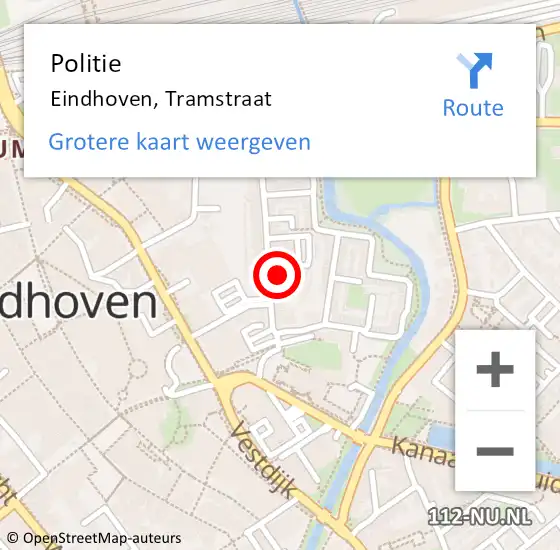 Locatie op kaart van de 112 melding: Politie Eindhoven, Tramstraat op 3 augustus 2024 23:40