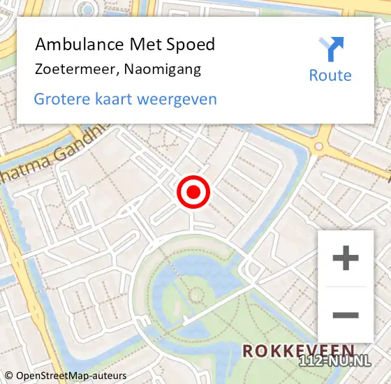 Locatie op kaart van de 112 melding: Ambulance Met Spoed Naar Zoetermeer, Naomigang op 3 augustus 2024 23:49