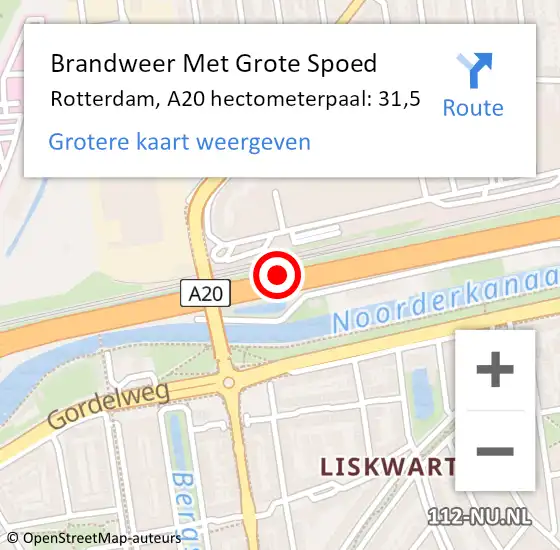 Locatie op kaart van de 112 melding: Brandweer Met Grote Spoed Naar Rotterdam, A20 hectometerpaal: 31,5 op 4 augustus 2024 00:11