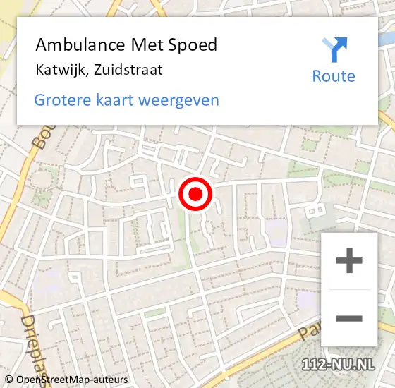 Locatie op kaart van de 112 melding: Ambulance Met Spoed Naar Katwijk, Zuidstraat op 4 augustus 2024 00:33