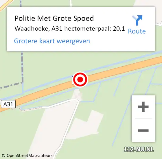 Locatie op kaart van de 112 melding: Politie Met Grote Spoed Naar Waadhoeke, A31 hectometerpaal: 20,1 op 4 augustus 2024 01:07
