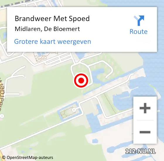 Locatie op kaart van de 112 melding: Brandweer Met Spoed Naar Midlaren, De Bloemert op 4 augustus 2024 01:28