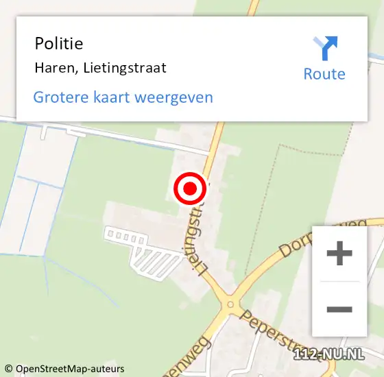 Locatie op kaart van de 112 melding: Politie Haren, Lietingstraat op 4 augustus 2024 01:32