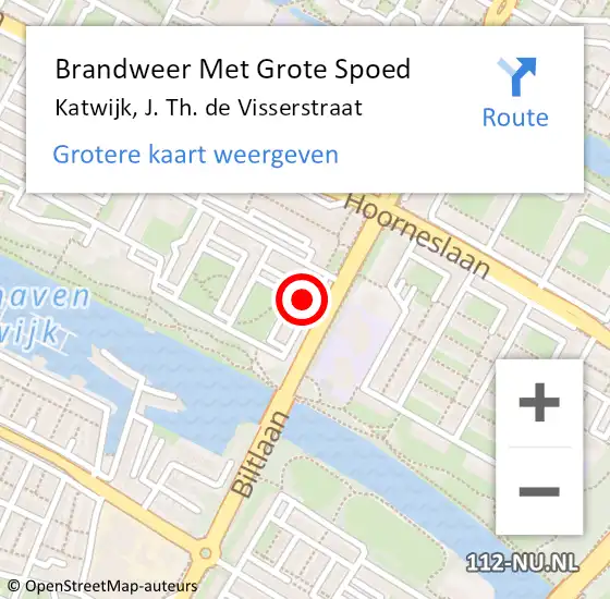 Locatie op kaart van de 112 melding: Brandweer Met Grote Spoed Naar Katwijk, J. Th. de Visserstraat op 4 augustus 2024 01:33