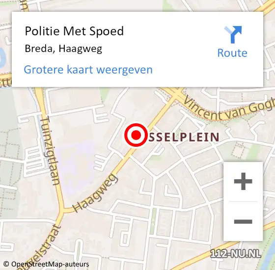 Locatie op kaart van de 112 melding: Politie Met Spoed Naar Breda, Haagweg op 4 augustus 2024 01:57