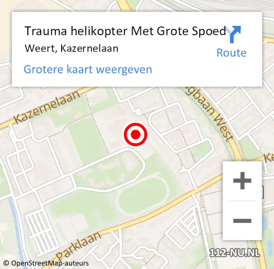 Locatie op kaart van de 112 melding: Trauma helikopter Met Grote Spoed Naar Weert, Kazernelaan op 4 augustus 2024 02:22