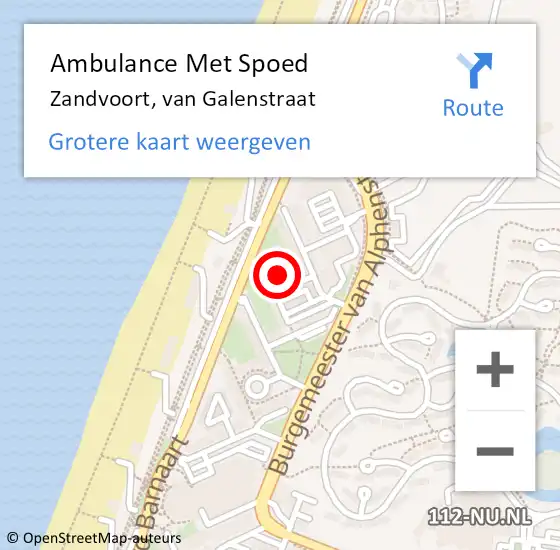 Locatie op kaart van de 112 melding: Ambulance Met Spoed Naar Zandvoort, van Galenstraat op 4 augustus 2024 02:24