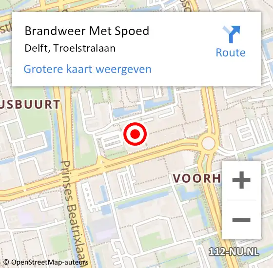 Locatie op kaart van de 112 melding: Brandweer Met Spoed Naar Delft, Troelstralaan op 4 augustus 2024 02:48