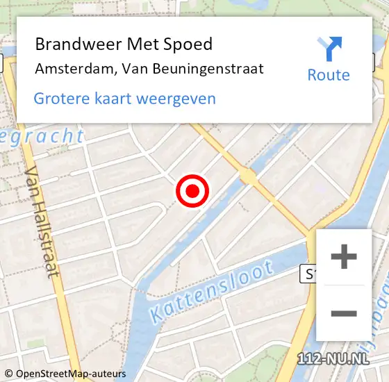 Locatie op kaart van de 112 melding: Brandweer Met Spoed Naar Amsterdam, Van Beuningenstraat op 4 augustus 2024 02:49