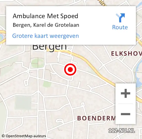 Locatie op kaart van de 112 melding: Ambulance Met Spoed Naar Bergen, Karel de Grotelaan op 4 augustus 2024 02:54