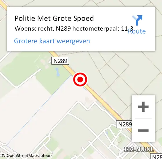 Locatie op kaart van de 112 melding: Politie Met Grote Spoed Naar Woensdrecht, N289 hectometerpaal: 11,3 op 4 augustus 2024 03:04