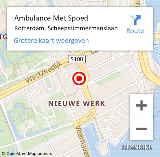 Locatie op kaart van de 112 melding: Ambulance Met Spoed Naar Rotterdam, Scheepstimmermanslaan op 4 augustus 2024 03:08