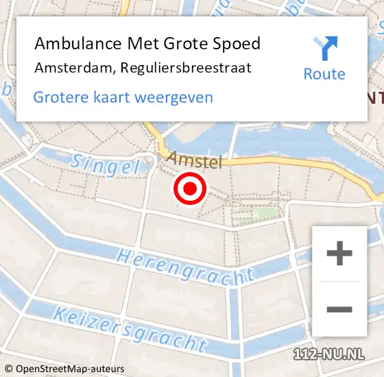 Locatie op kaart van de 112 melding: Ambulance Met Grote Spoed Naar Amsterdam, Reguliersbreestraat op 4 augustus 2024 03:24