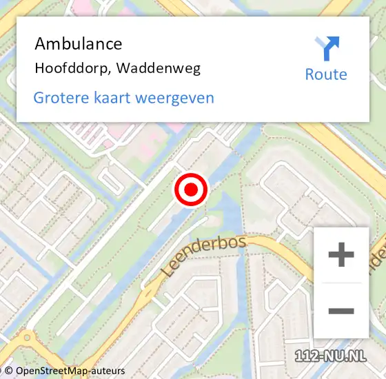 Locatie op kaart van de 112 melding: Ambulance Hoofddorp, Waddenweg op 4 augustus 2024 03:37