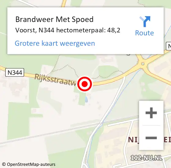 Locatie op kaart van de 112 melding: Brandweer Met Spoed Naar Voorst, N344 hectometerpaal: 48,2 op 4 augustus 2024 04:09