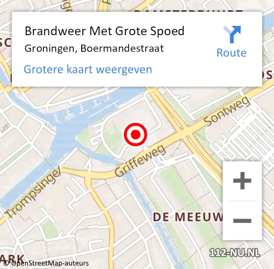 Locatie op kaart van de 112 melding: Brandweer Met Grote Spoed Naar Groningen, Boermandestraat op 4 augustus 2024 04:24