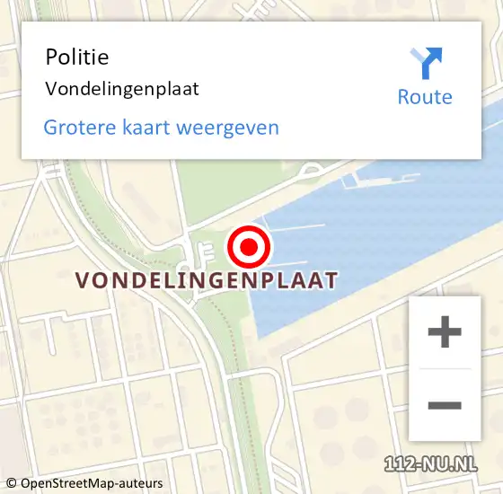 Locatie op kaart van de 112 melding: Politie Vondelingenplaat op 15 oktober 2014 10:34