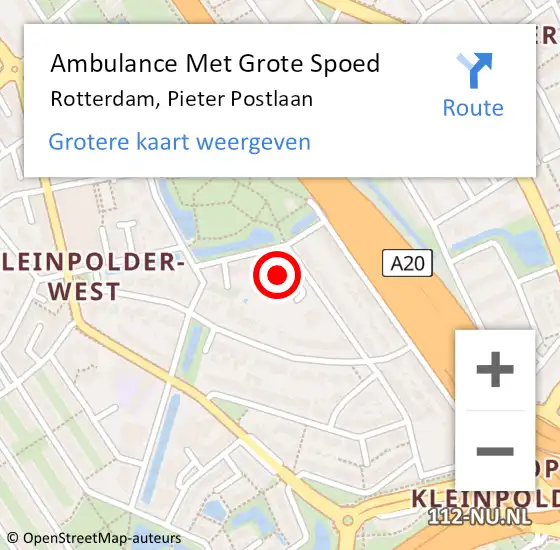 Locatie op kaart van de 112 melding: Ambulance Met Grote Spoed Naar Rotterdam, Pieter Postlaan op 4 augustus 2024 06:32