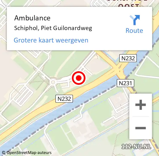 Locatie op kaart van de 112 melding: Ambulance Schiphol, Piet Guilonardweg op 4 augustus 2024 06:52