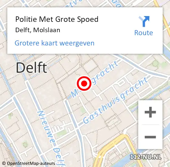 Locatie op kaart van de 112 melding: Politie Met Grote Spoed Naar Delft, Molslaan op 4 augustus 2024 07:02