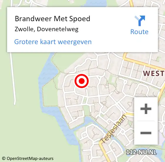 Locatie op kaart van de 112 melding: Brandweer Met Spoed Naar Zwolle, Dovenetelweg op 4 augustus 2024 07:49