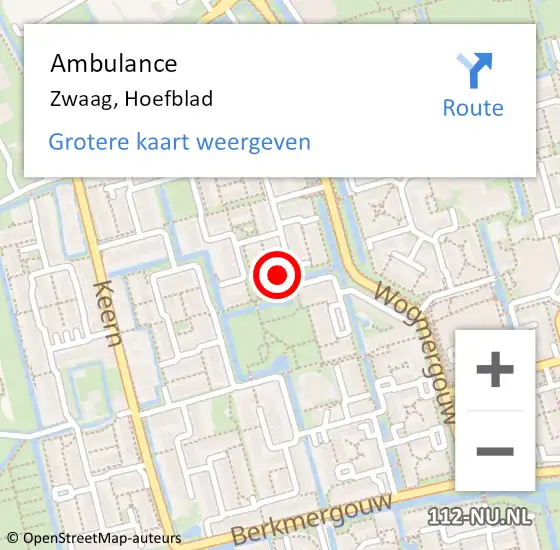 Locatie op kaart van de 112 melding: Ambulance Zwaag, Hoefblad op 4 augustus 2024 08:11