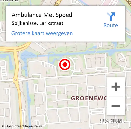 Locatie op kaart van de 112 melding: Ambulance Met Spoed Naar Spijkenisse, Larixstraat op 4 augustus 2024 08:23