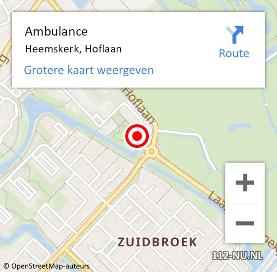 Locatie op kaart van de 112 melding: Ambulance Heemskerk, Hoflaan op 4 augustus 2024 08:29