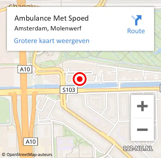 Locatie op kaart van de 112 melding: Ambulance Met Spoed Naar Amsterdam, Molenwerf op 4 augustus 2024 08:52