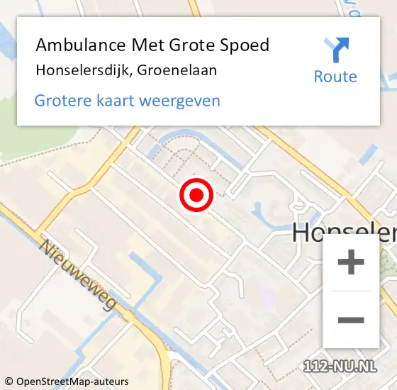 Locatie op kaart van de 112 melding: Ambulance Met Grote Spoed Naar Honselersdijk, Groenelaan op 4 augustus 2024 09:11