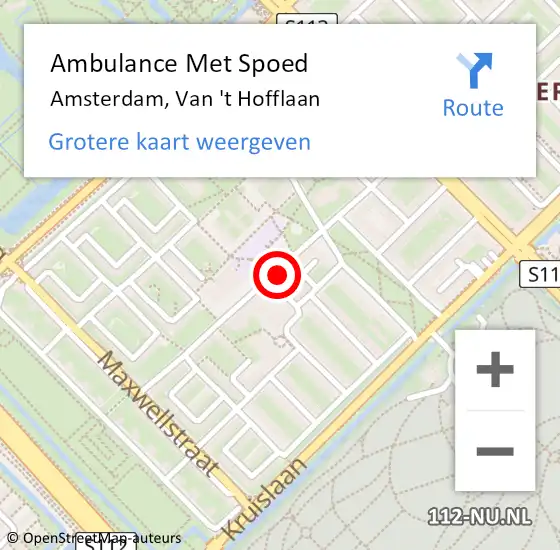 Locatie op kaart van de 112 melding: Ambulance Met Spoed Naar Amsterdam, Van 't Hofflaan op 4 augustus 2024 09:11