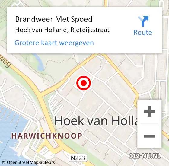 Locatie op kaart van de 112 melding: Brandweer Met Spoed Naar Hoek van Holland, Rietdijkstraat op 4 augustus 2024 09:58