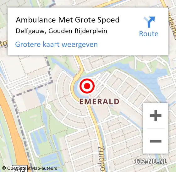 Locatie op kaart van de 112 melding: Ambulance Met Grote Spoed Naar Delfgauw, Gouden Rijderplein op 4 augustus 2024 10:00