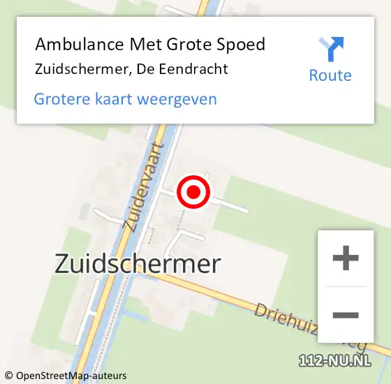 Locatie op kaart van de 112 melding: Ambulance Met Grote Spoed Naar Zuidschermer, De Eendracht op 4 augustus 2024 10:03