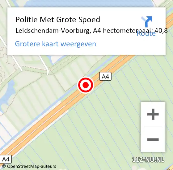 Locatie op kaart van de 112 melding: Politie Met Grote Spoed Naar Leidschendam-Voorburg, A4 hectometerpaal: 40,8 op 4 augustus 2024 10:15
