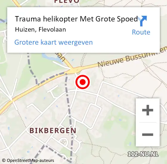 Locatie op kaart van de 112 melding: Trauma helikopter Met Grote Spoed Naar Huizen, Flevolaan op 4 augustus 2024 10:17