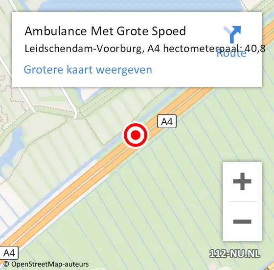 Locatie op kaart van de 112 melding: Ambulance Met Grote Spoed Naar Leidschendam-Voorburg, A4 hectometerpaal: 40,8 op 4 augustus 2024 10:17