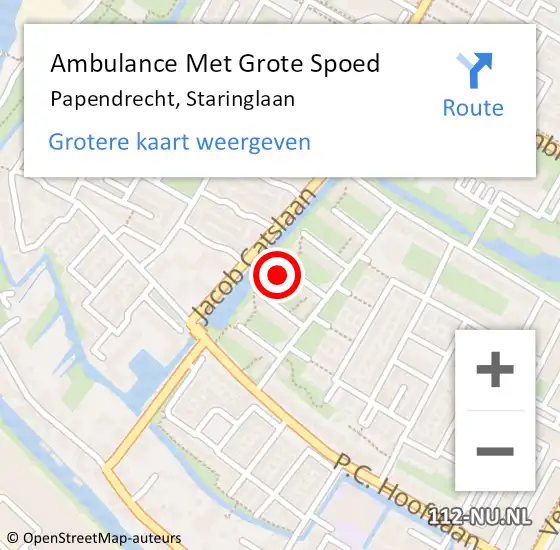 Locatie op kaart van de 112 melding: Ambulance Met Grote Spoed Naar Papendrecht, Staringlaan op 4 augustus 2024 10:33