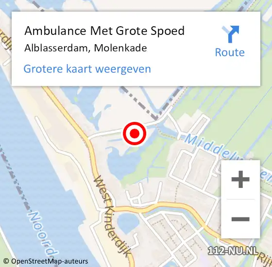 Locatie op kaart van de 112 melding: Ambulance Met Grote Spoed Naar Alblasserdam, Molenkade op 4 augustus 2024 10:41