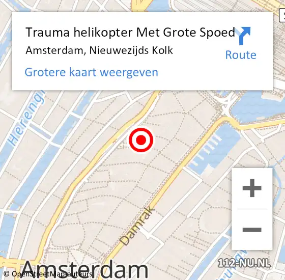 Locatie op kaart van de 112 melding: Trauma helikopter Met Grote Spoed Naar Amsterdam, Nieuwezijds Kolk op 4 augustus 2024 11:02