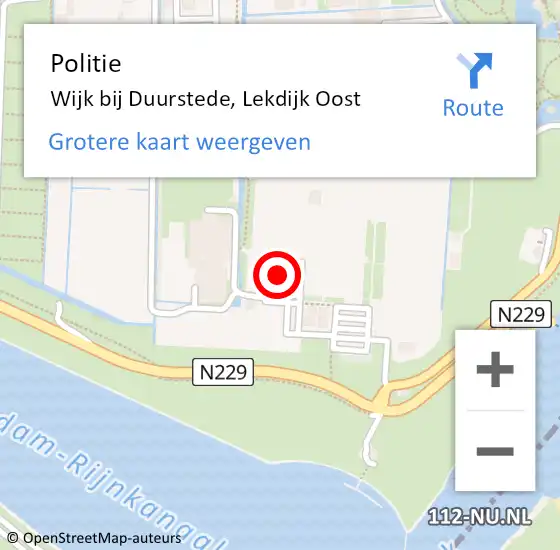 Locatie op kaart van de 112 melding: Politie Wijk bij Duurstede, Lekdijk Oost op 4 augustus 2024 11:20