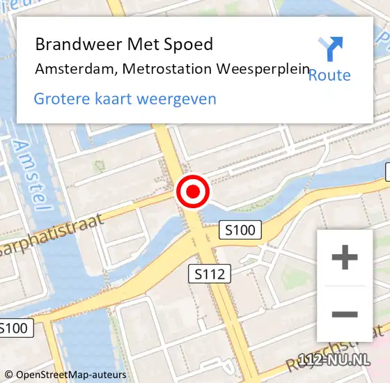 Locatie op kaart van de 112 melding: Brandweer Met Spoed Naar Amsterdam, Metrostation Weesperplein op 4 augustus 2024 11:26