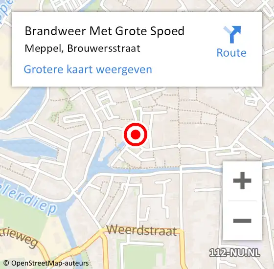 Locatie op kaart van de 112 melding: Brandweer Met Grote Spoed Naar Meppel, Brouwersstraat op 4 augustus 2024 11:51