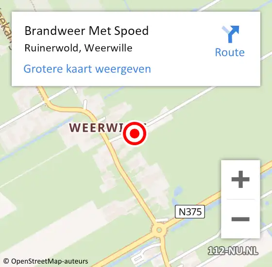 Locatie op kaart van de 112 melding: Brandweer Met Spoed Naar Ruinerwold, Weerwille op 4 augustus 2024 11:53