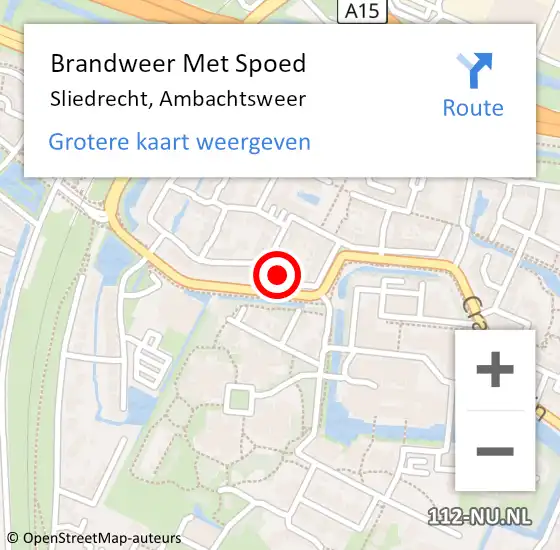 Locatie op kaart van de 112 melding: Brandweer Met Spoed Naar Sliedrecht, Ambachtsweer op 4 augustus 2024 11:53