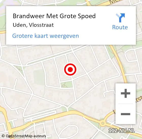 Locatie op kaart van de 112 melding: Brandweer Met Grote Spoed Naar Uden, Vlosstraat op 4 augustus 2024 12:10